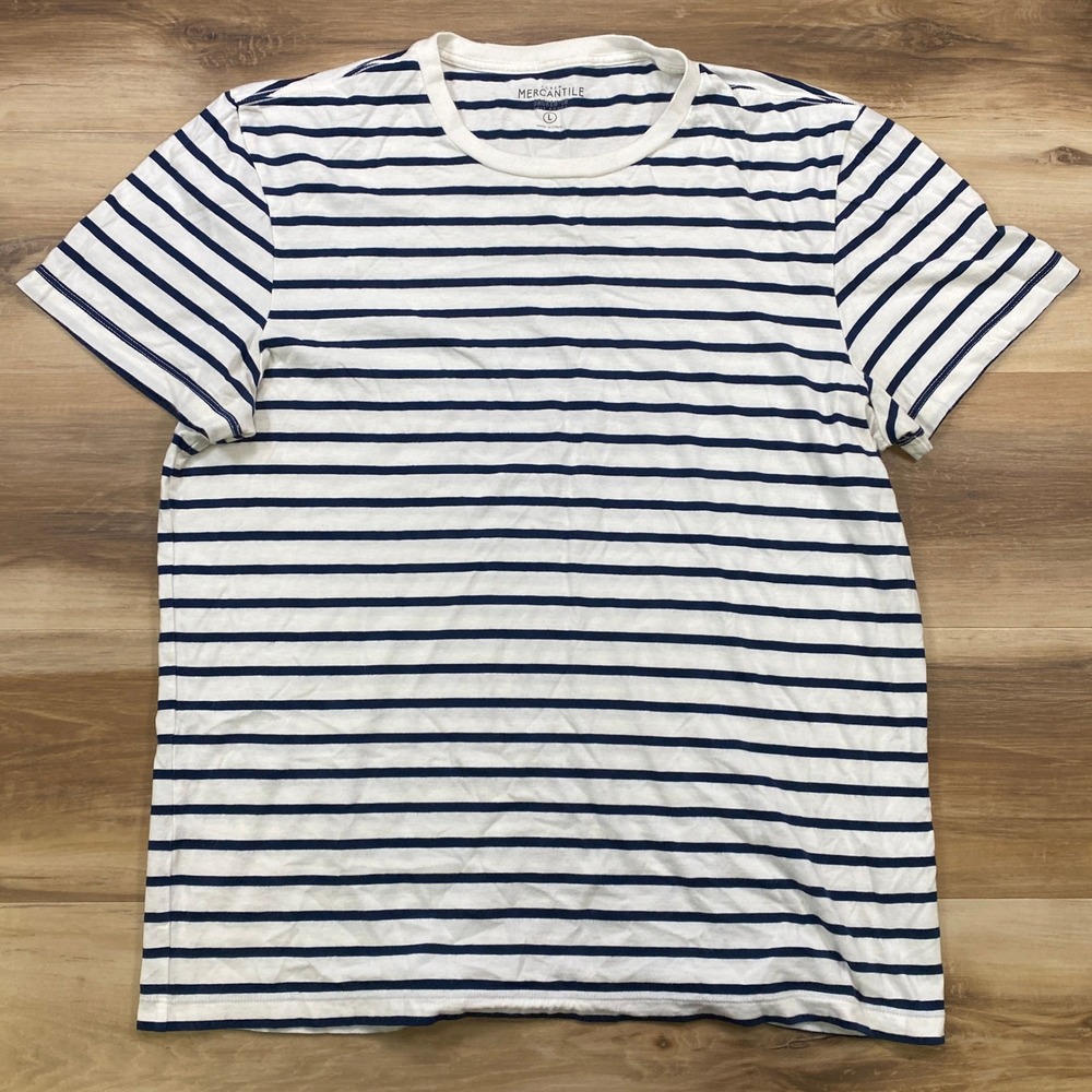 J.Crew T-Shirt Size L Nautical Striped Cotton Short Sleeve White Navy Blue